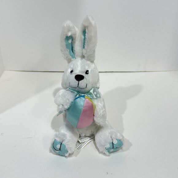 11” White Easter Bunny w Blue and White Poka Dot Ears /bow - NWOT - Picture 13 of 15